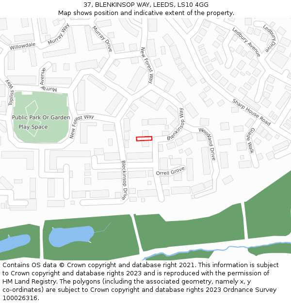 37, BLENKINSOP WAY, LEEDS, LS10 4GG: Location map and indicative extent of plot