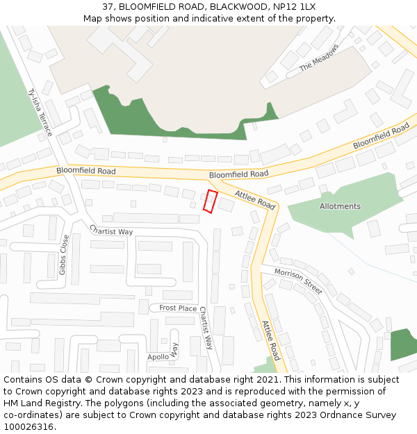 37, BLOOMFIELD ROAD, BLACKWOOD, NP12 1LX: Location map and indicative extent of plot
