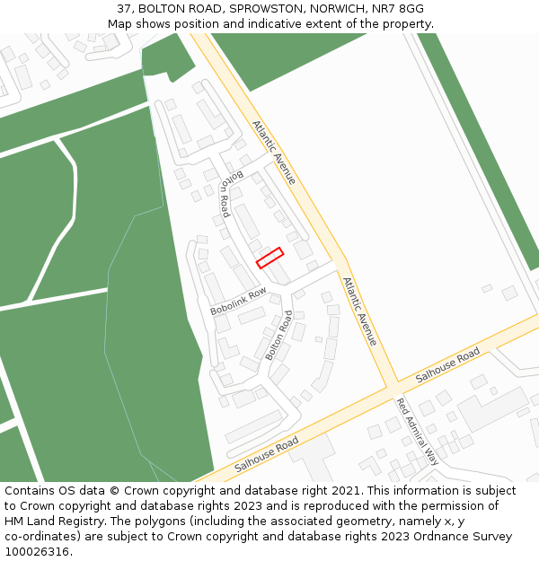 37, BOLTON ROAD, SPROWSTON, NORWICH, NR7 8GG: Location map and indicative extent of plot