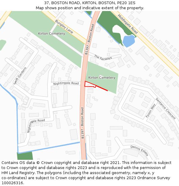 37, BOSTON ROAD, KIRTON, BOSTON, PE20 1ES: Location map and indicative extent of plot