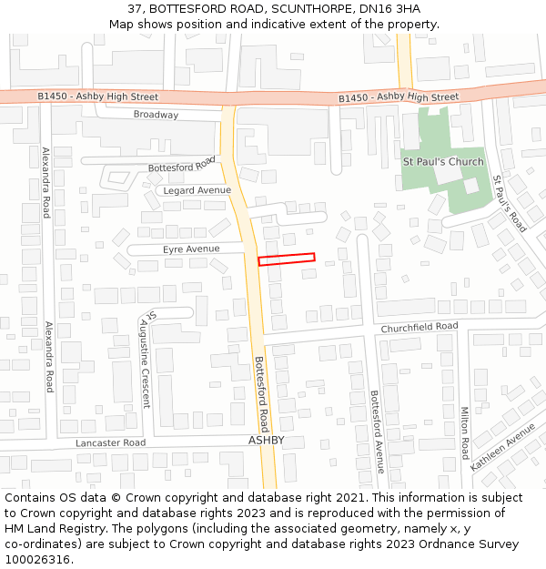 37, BOTTESFORD ROAD, SCUNTHORPE, DN16 3HA: Location map and indicative extent of plot
