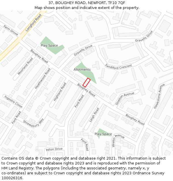 37, BOUGHEY ROAD, NEWPORT, TF10 7QF: Location map and indicative extent of plot