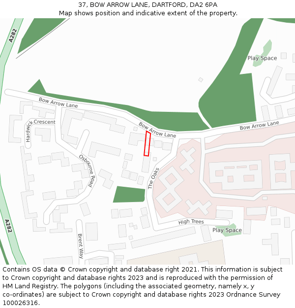 37, BOW ARROW LANE, DARTFORD, DA2 6PA: Location map and indicative extent of plot