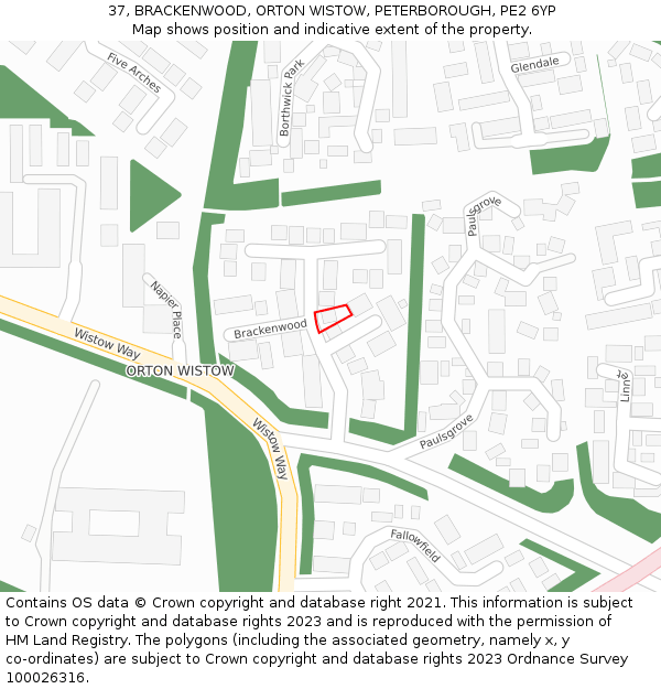 37, BRACKENWOOD, ORTON WISTOW, PETERBOROUGH, PE2 6YP: Location map and indicative extent of plot