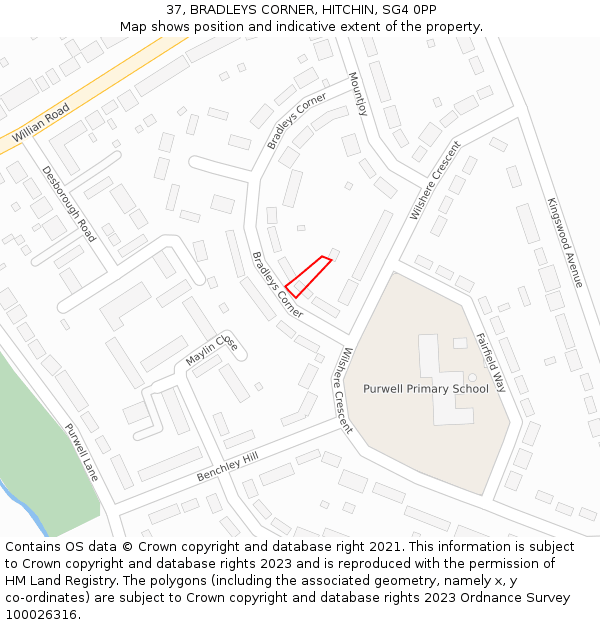 37, BRADLEYS CORNER, HITCHIN, SG4 0PP: Location map and indicative extent of plot