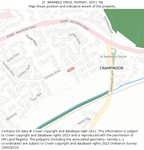 37, BRAMBLE DRIVE, ROMSEY, SO51 7RJ: Location map and indicative extent of plot