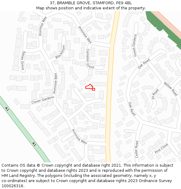 37, BRAMBLE GROVE, STAMFORD, PE9 4BL: Location map and indicative extent of plot