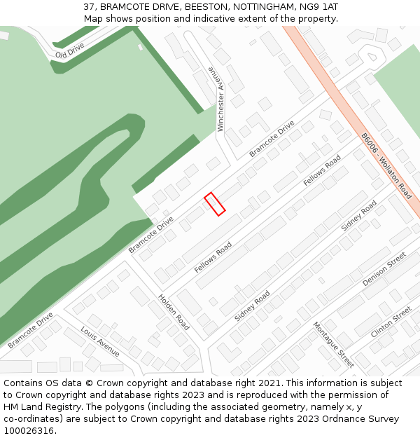 37, BRAMCOTE DRIVE, BEESTON, NOTTINGHAM, NG9 1AT: Location map and indicative extent of plot