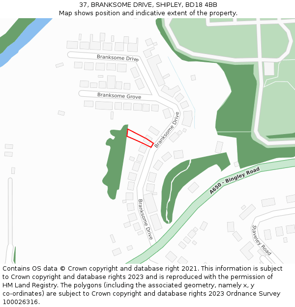 37, BRANKSOME DRIVE, SHIPLEY, BD18 4BB: Location map and indicative extent of plot