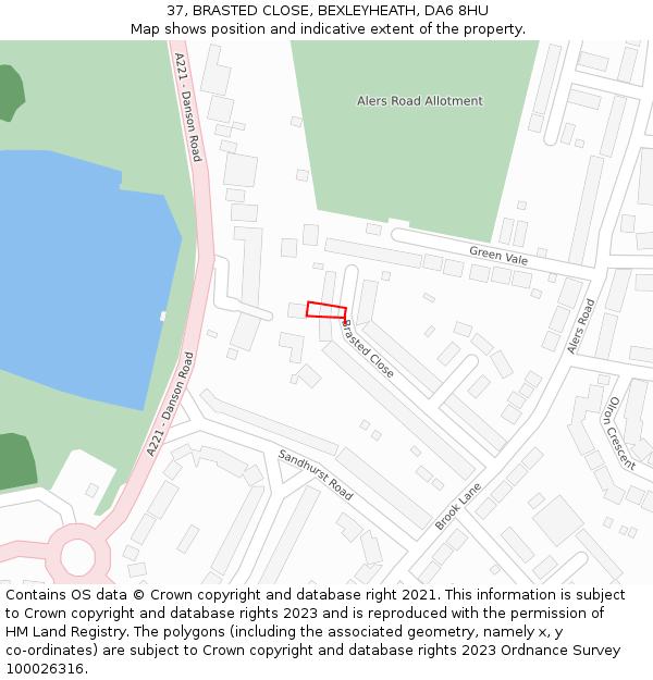 37, BRASTED CLOSE, BEXLEYHEATH, DA6 8HU: Location map and indicative extent of plot