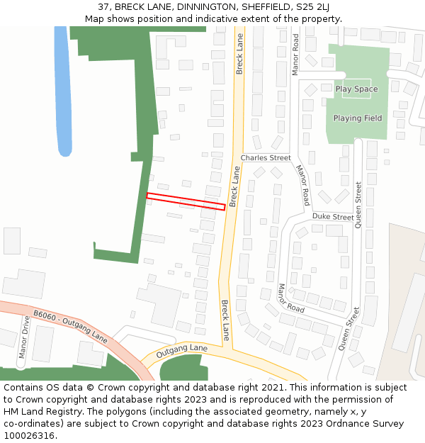 37, BRECK LANE, DINNINGTON, SHEFFIELD, S25 2LJ: Location map and indicative extent of plot
