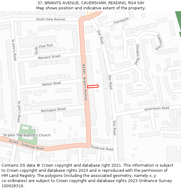 37, BRIANTS AVENUE, CAVERSHAM, READING, RG4 5AY: Location map and indicative extent of plot