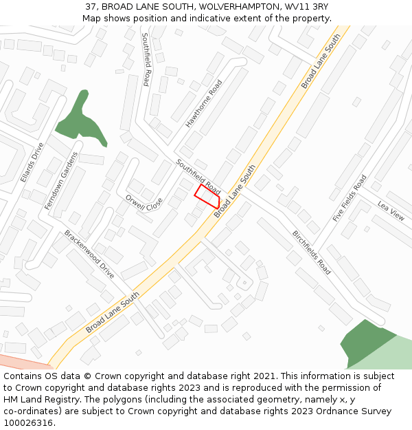 37, BROAD LANE SOUTH, WOLVERHAMPTON, WV11 3RY: Location map and indicative extent of plot
