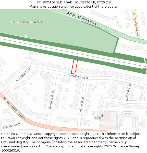 37, BROADFIELD ROAD, FOLKESTONE, CT20 2JS: Location map and indicative extent of plot