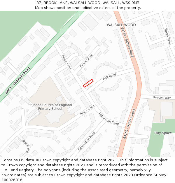 37, BROOK LANE, WALSALL WOOD, WALSALL, WS9 9NB: Location map and indicative extent of plot