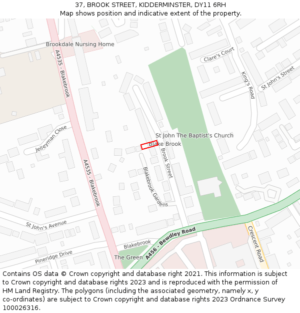37, BROOK STREET, KIDDERMINSTER, DY11 6RH: Location map and indicative extent of plot