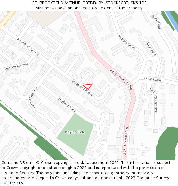 37, BROOKFIELD AVENUE, BREDBURY, STOCKPORT, SK6 1DF: Location map and indicative extent of plot