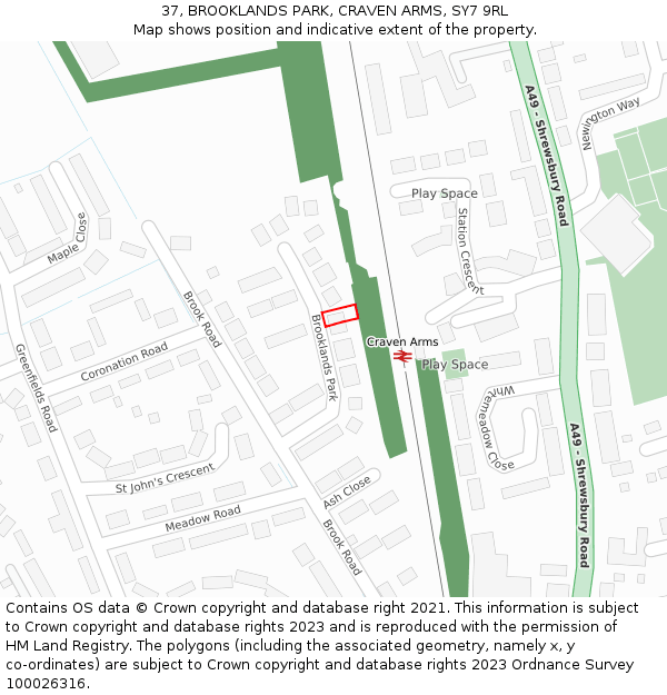 37, BROOKLANDS PARK, CRAVEN ARMS, SY7 9RL: Location map and indicative extent of plot