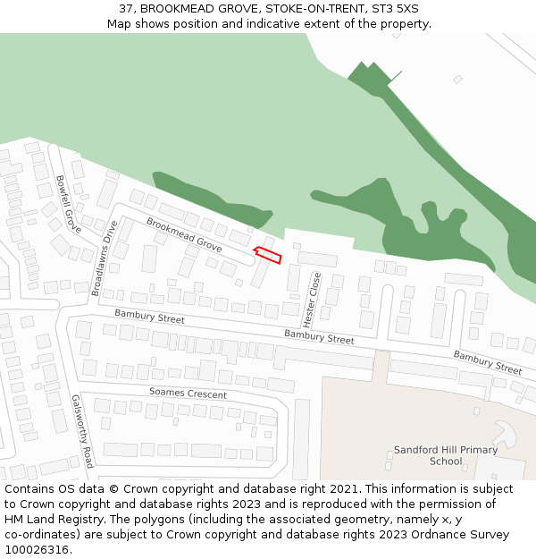 37, BROOKMEAD GROVE, STOKE-ON-TRENT, ST3 5XS: Location map and indicative extent of plot