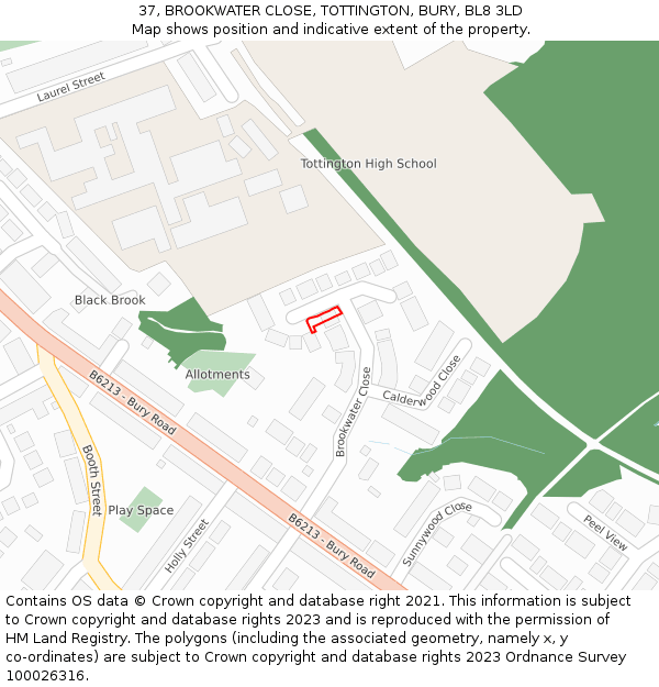 37, BROOKWATER CLOSE, TOTTINGTON, BURY, BL8 3LD: Location map and indicative extent of plot