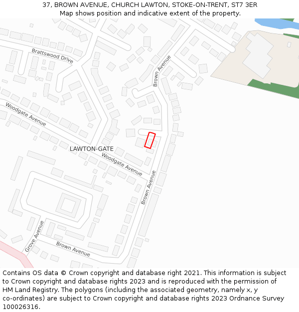 37, BROWN AVENUE, CHURCH LAWTON, STOKE-ON-TRENT, ST7 3ER: Location map and indicative extent of plot