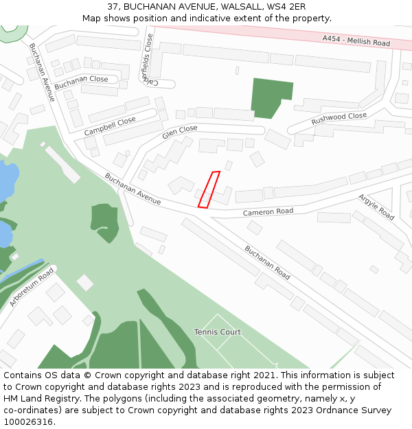 37, BUCHANAN AVENUE, WALSALL, WS4 2ER: Location map and indicative extent of plot