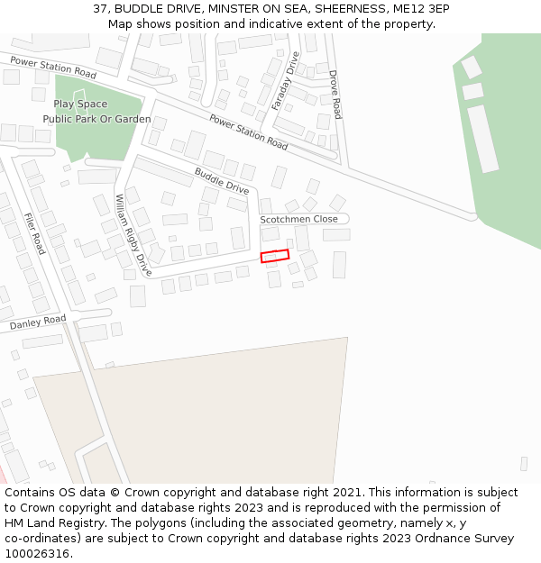37, BUDDLE DRIVE, MINSTER ON SEA, SHEERNESS, ME12 3EP: Location map and indicative extent of plot