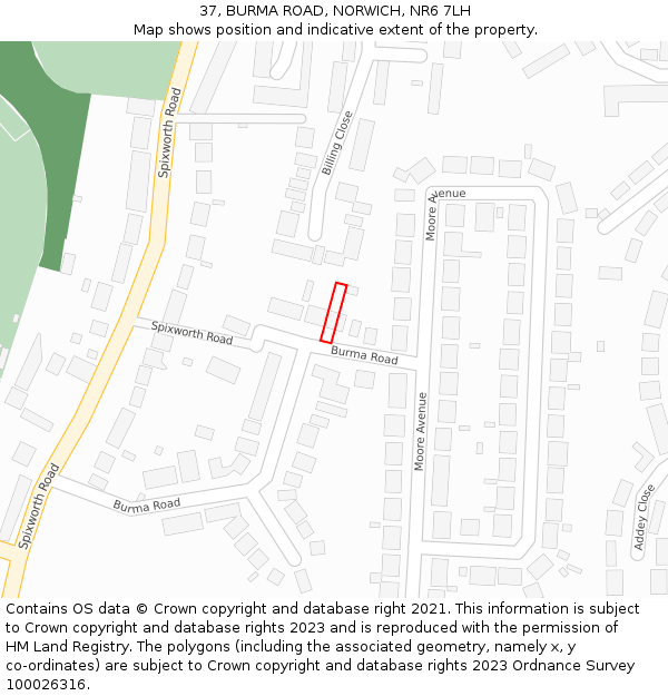 37, BURMA ROAD, NORWICH, NR6 7LH: Location map and indicative extent of plot