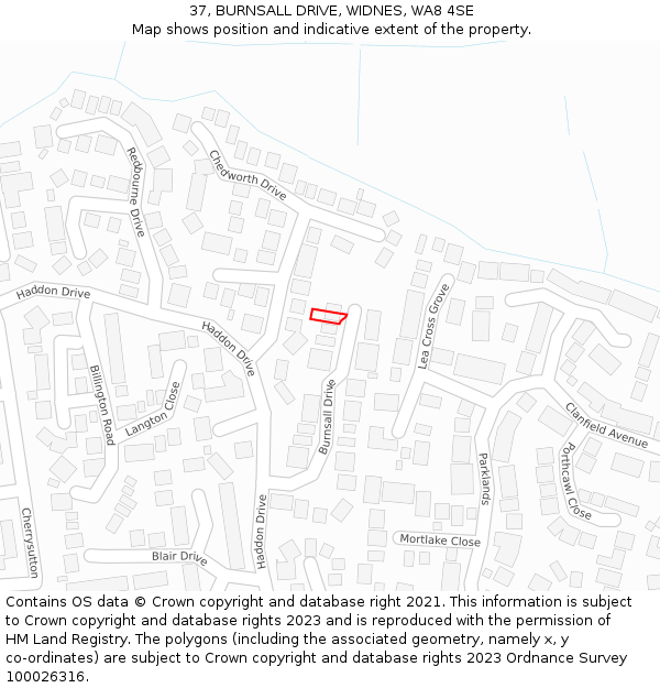 37, BURNSALL DRIVE, WIDNES, WA8 4SE: Location map and indicative extent of plot