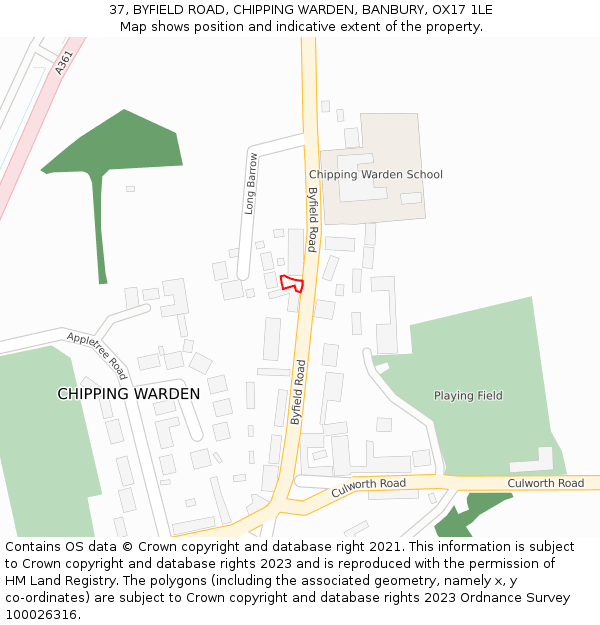 37, BYFIELD ROAD, CHIPPING WARDEN, BANBURY, OX17 1LE: Location map and indicative extent of plot