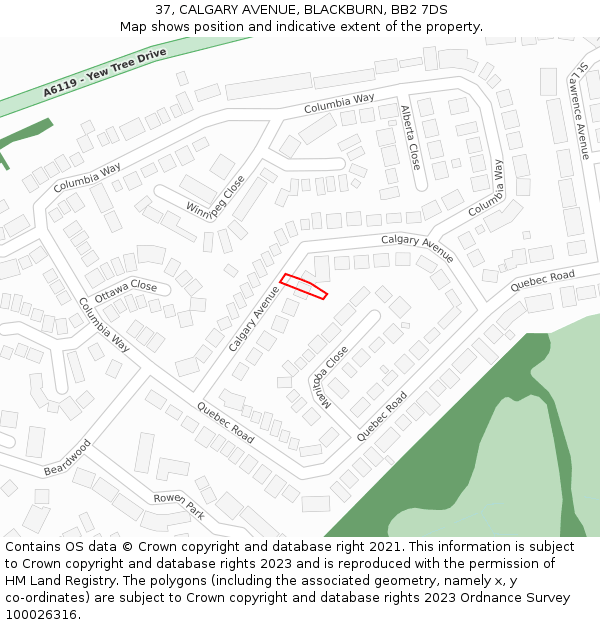 37, CALGARY AVENUE, BLACKBURN, BB2 7DS: Location map and indicative extent of plot