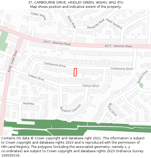 37, CAMBOURNE DRIVE, HINDLEY GREEN, WIGAN, WN2 4TU: Location map and indicative extent of plot
