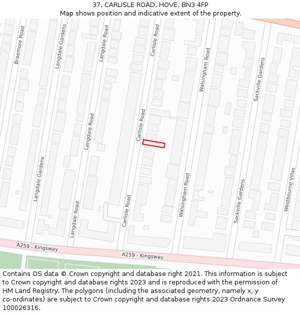 37, CARLISLE ROAD, HOVE, BN3 4FP: Location map and indicative extent of plot