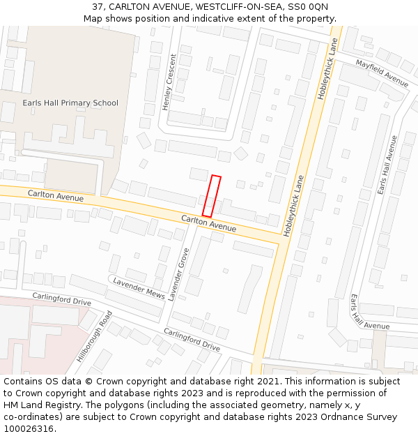 37, CARLTON AVENUE, WESTCLIFF-ON-SEA, SS0 0QN: Location map and indicative extent of plot