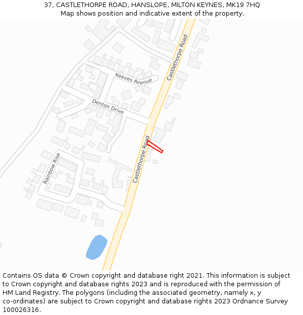 37, CASTLETHORPE ROAD, HANSLOPE, MILTON KEYNES, MK19 7HQ: Location map and indicative extent of plot
