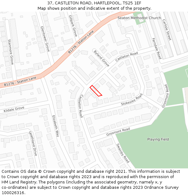 37, CASTLETON ROAD, HARTLEPOOL, TS25 1EF: Location map and indicative extent of plot