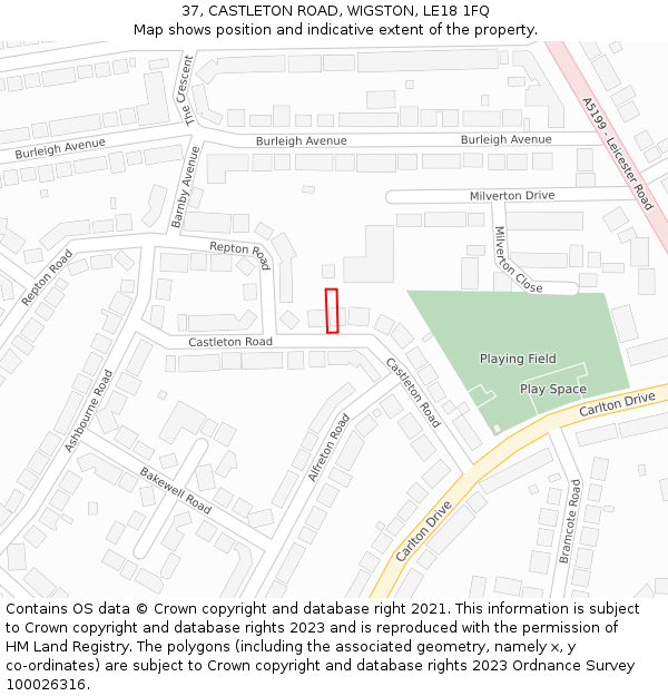 37, CASTLETON ROAD, WIGSTON, LE18 1FQ: Location map and indicative extent of plot