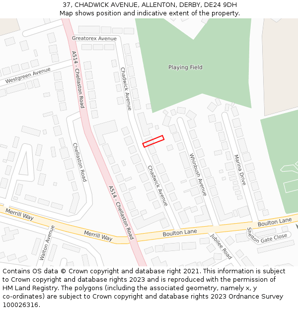 37, CHADWICK AVENUE, ALLENTON, DERBY, DE24 9DH: Location map and indicative extent of plot