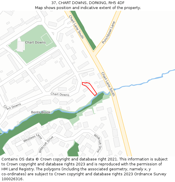 37, CHART DOWNS, DORKING, RH5 4DF: Location map and indicative extent of plot