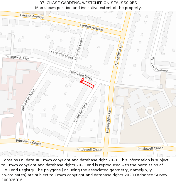37, CHASE GARDENS, WESTCLIFF-ON-SEA, SS0 0RS: Location map and indicative extent of plot