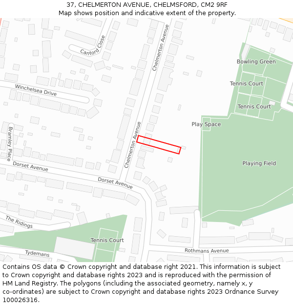 37, CHELMERTON AVENUE, CHELMSFORD, CM2 9RF: Location map and indicative extent of plot