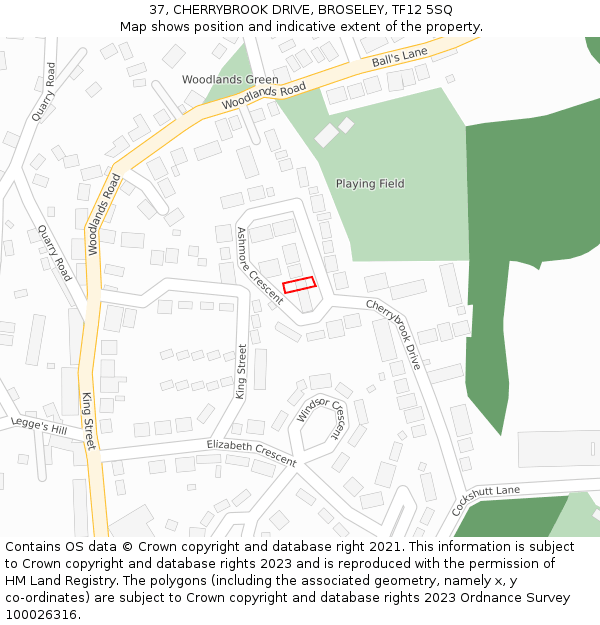 37, CHERRYBROOK DRIVE, BROSELEY, TF12 5SQ: Location map and indicative extent of plot