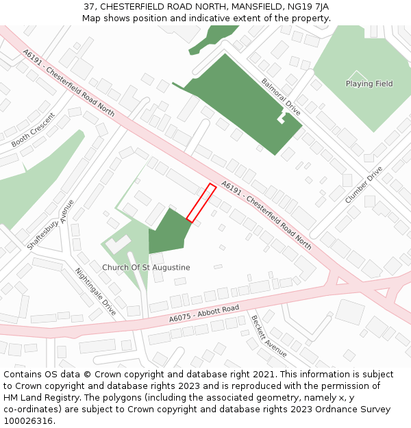 37, CHESTERFIELD ROAD NORTH, MANSFIELD, NG19 7JA: Location map and indicative extent of plot