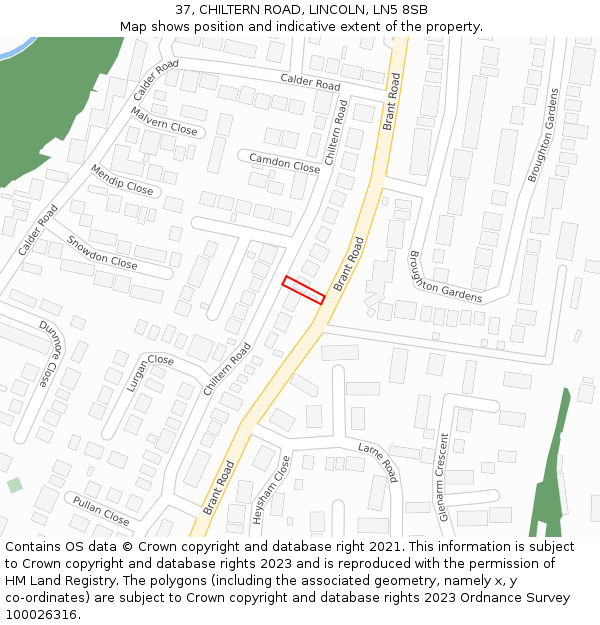 37, CHILTERN ROAD, LINCOLN, LN5 8SB: Location map and indicative extent of plot