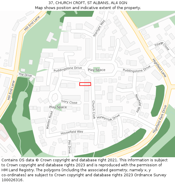 37, CHURCH CROFT, ST ALBANS, AL4 0GN: Location map and indicative extent of plot