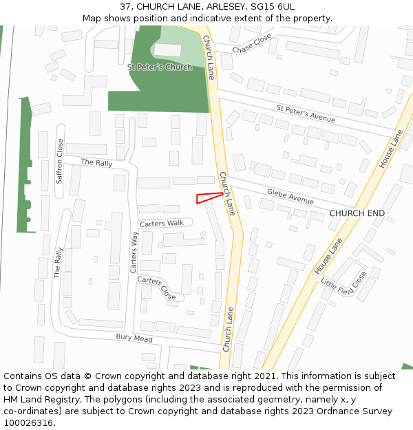 37, CHURCH LANE, ARLESEY, SG15 6UL: Location map and indicative extent of plot