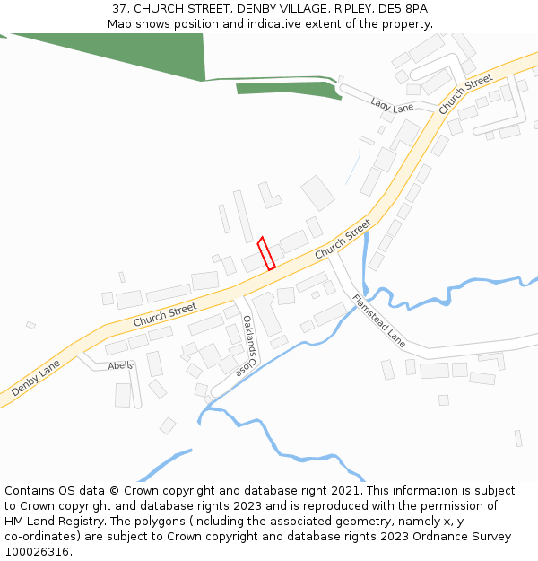 37, CHURCH STREET, DENBY VILLAGE, RIPLEY, DE5 8PA: Location map and indicative extent of plot