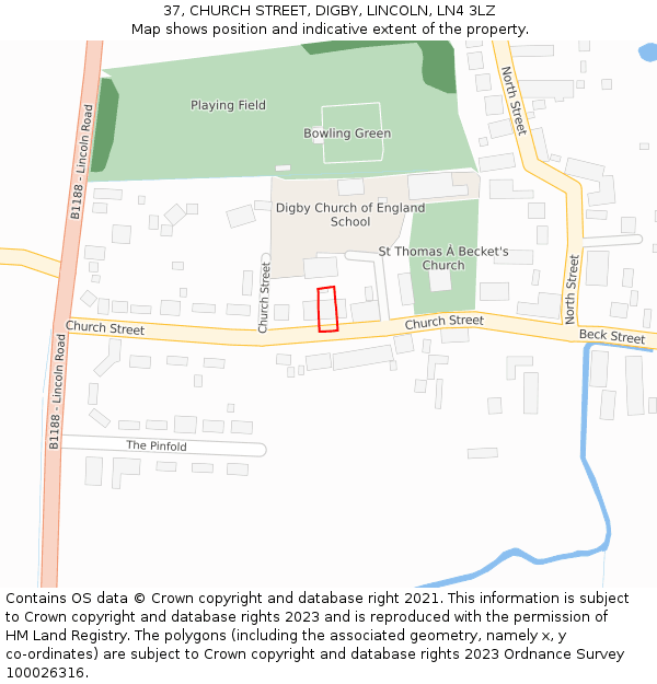 37, CHURCH STREET, DIGBY, LINCOLN, LN4 3LZ: Location map and indicative extent of plot