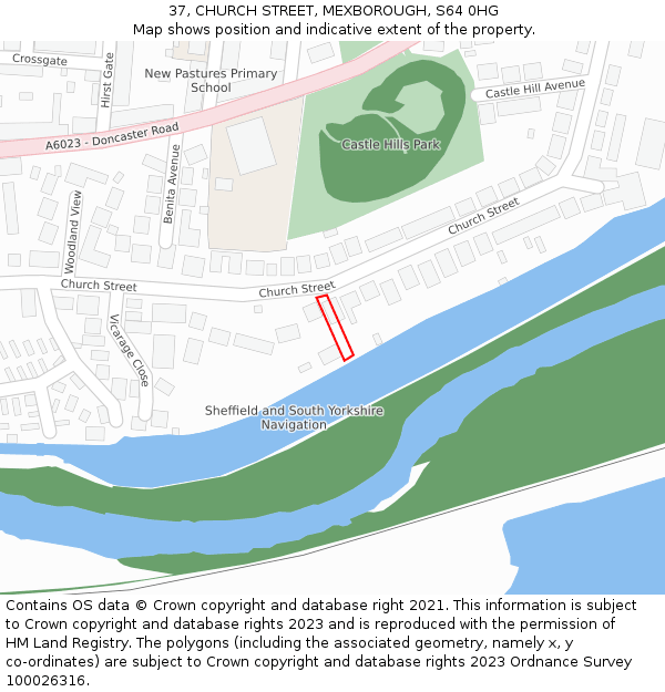 37, CHURCH STREET, MEXBOROUGH, S64 0HG: Location map and indicative extent of plot