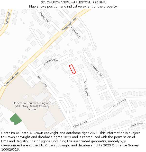 37, CHURCH VIEW, HARLESTON, IP20 9HR: Location map and indicative extent of plot